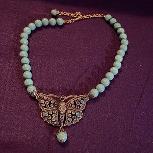 Heidi Daus Vintage Turquoise Butterfly Statement Necklace